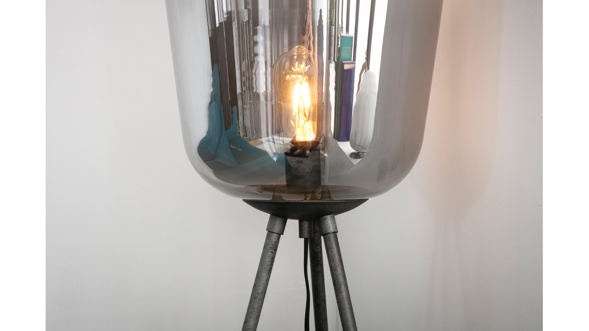 Lampada in metallo finizione argento e globo in vetro SMOKE