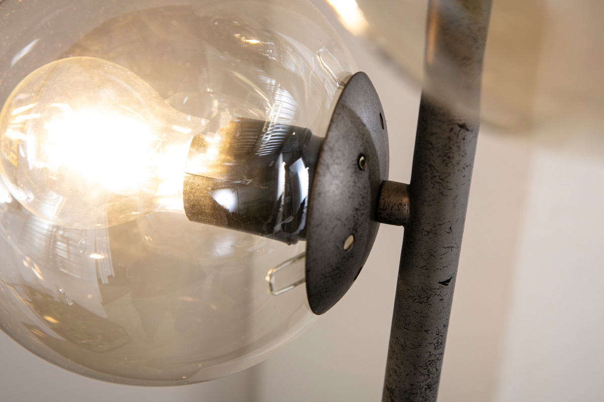 Lampada industriale in vetro e metallo finizione argento anziano GLOB