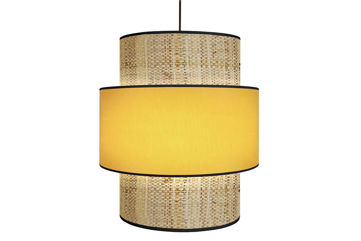 Lampadario bimaterico in iuta e tessuto senape D40 cm CHILL