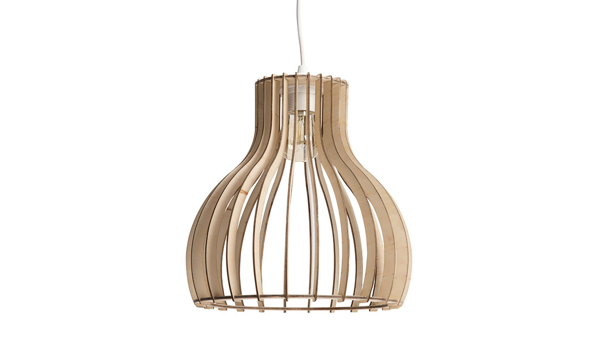 Lampadario design in legno chiaro 28 cm FIJI