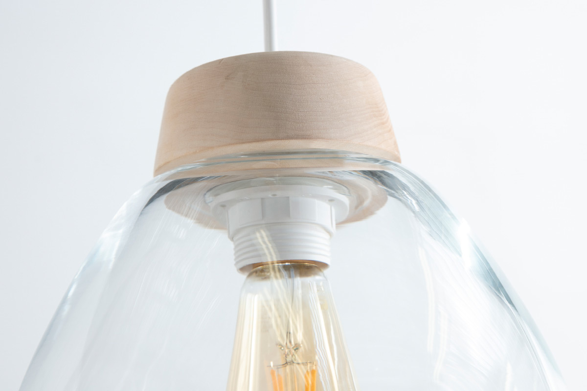 Lampadario design in legno e vetro BORA