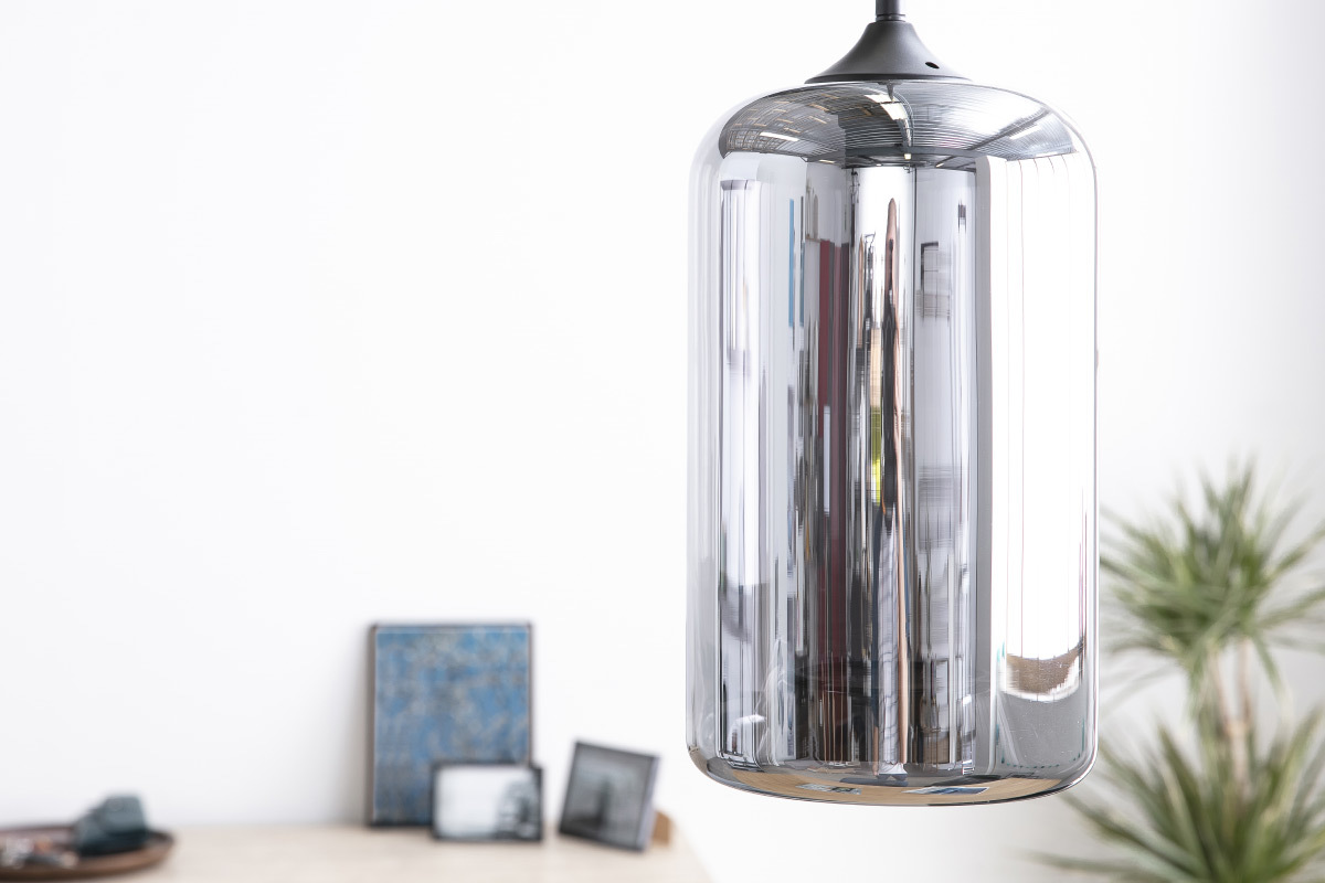 Lampadario design in vetro soffiato trasparente Nero MILAN