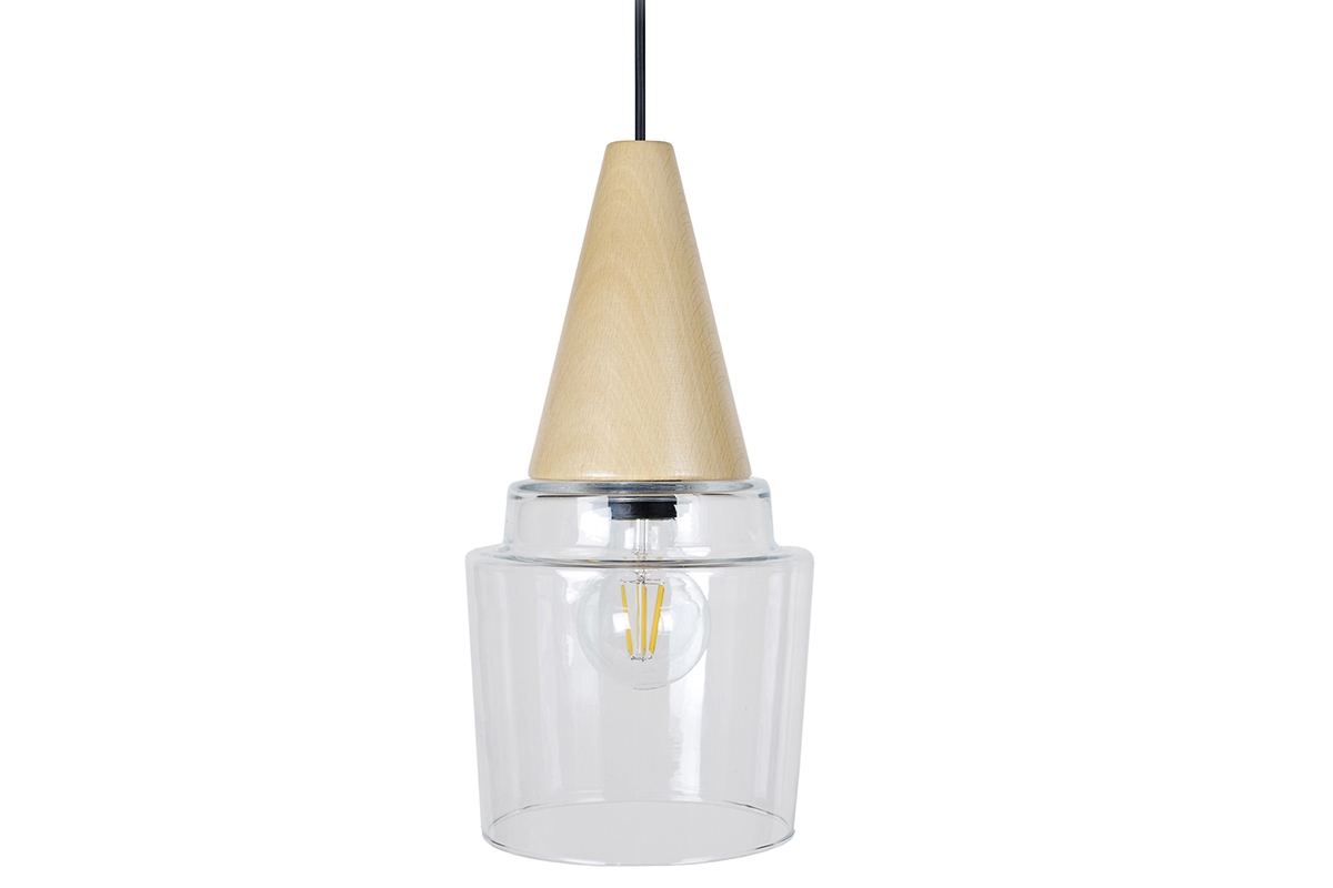Lampadario design vetro e legno modello ACOMAT