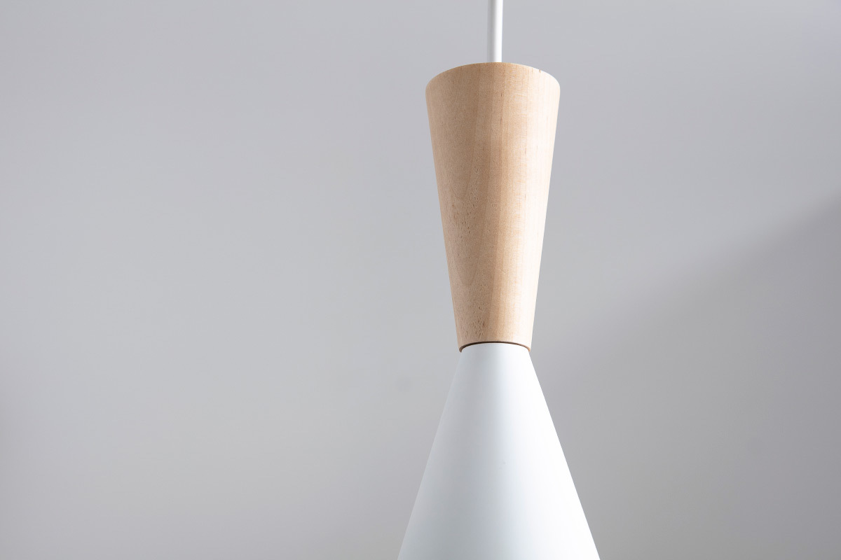Lampadario in metallo Bianco e legno diametro 19 cm JAVA