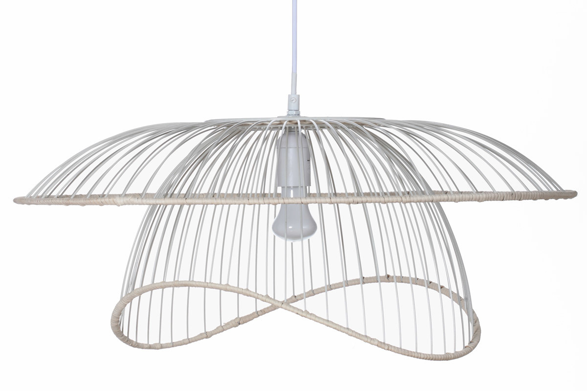 Lampadario in metallo bianco e rattan STEAM