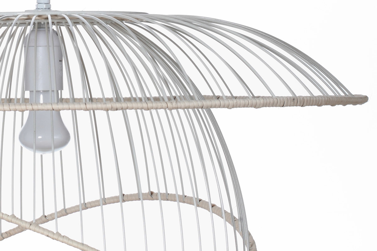 Lampadario in metallo bianco e rattan STEAM