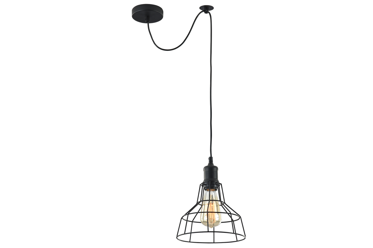 Lampadario industriale, in metallo, colore: Nero, modello: TELA