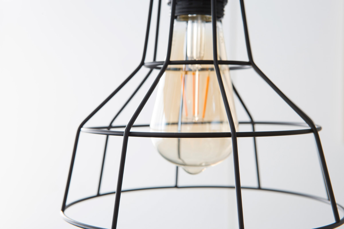 Lampadario industriale, in metallo, colore: Nero, modello: TELA