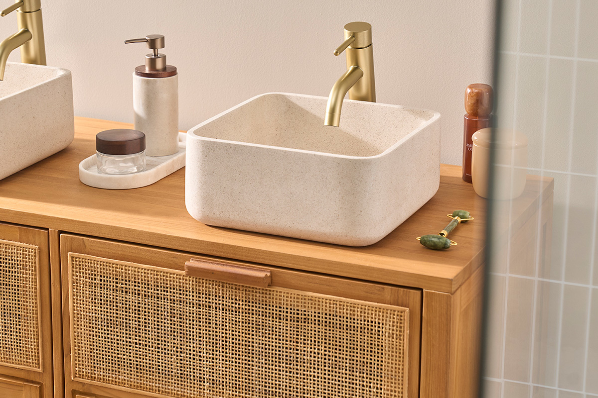 Lavabo quadrato in pietra naturale beige L30 cm FENG