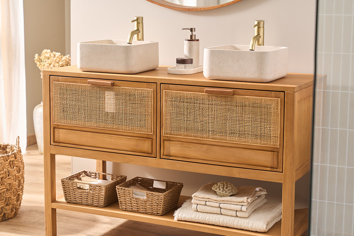Lavabo quadrato in pietra naturale beige L30 cm FENG