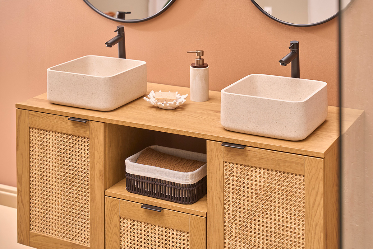 Lavabo quadrato in pietra naturale beige L30 cm FENG