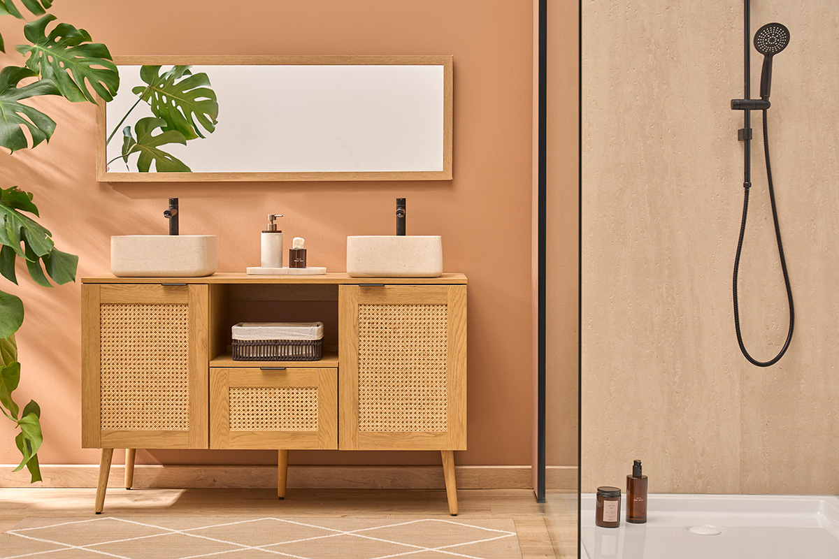 Lavabo quadrato in pietra naturale beige L30 cm FENG