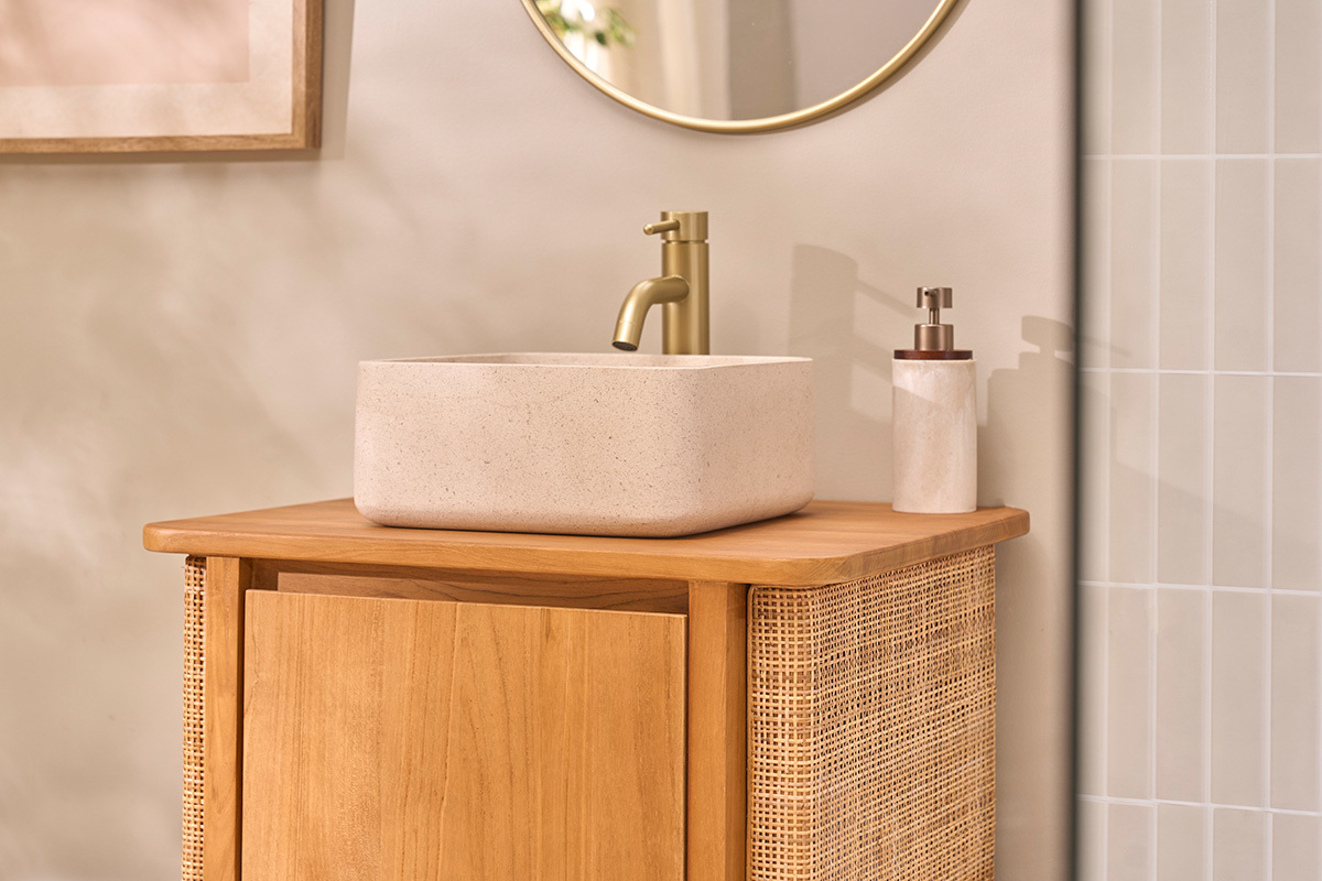 Lavabo quadrato in pietra naturale beige L30 cm FENG