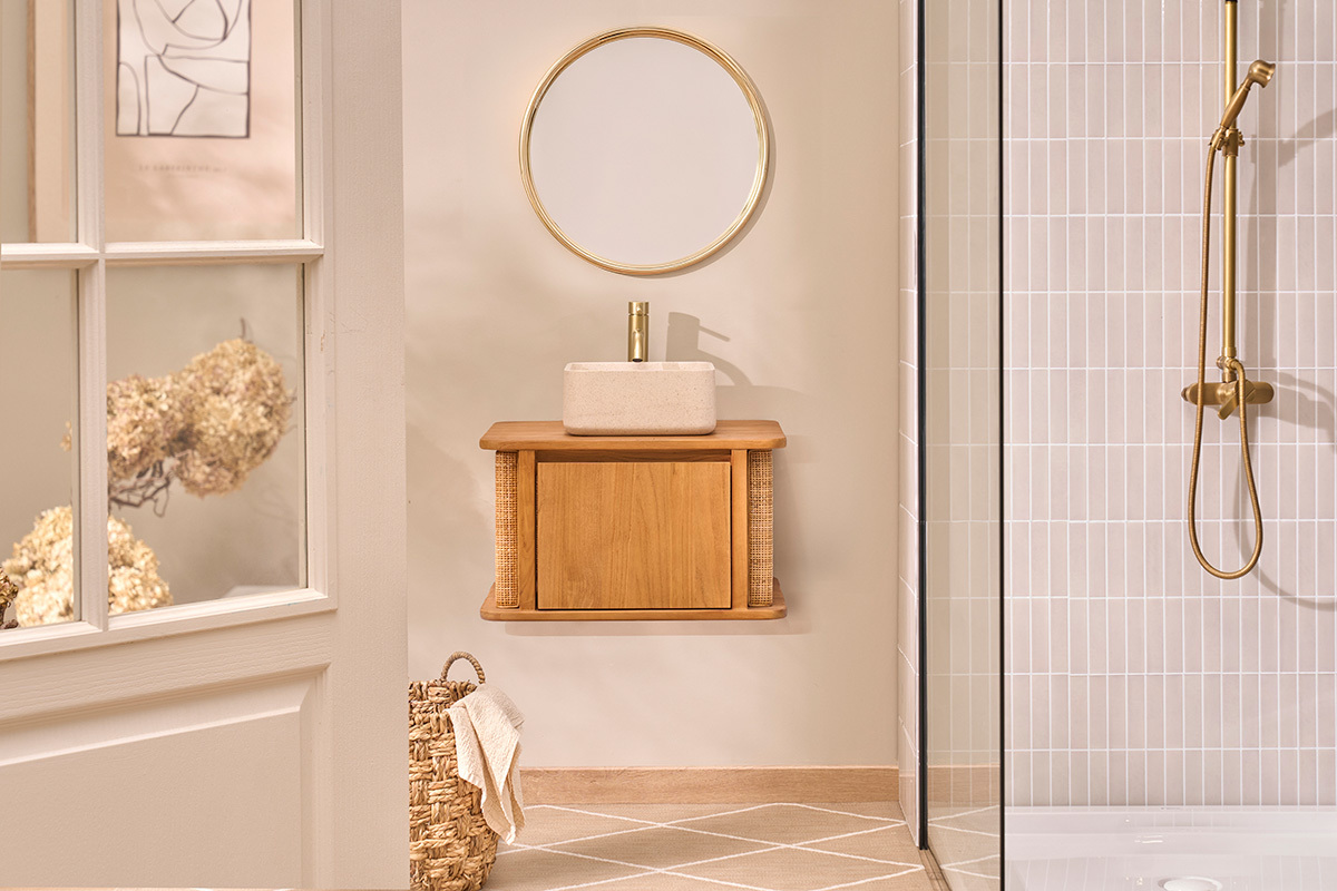 Lavabo quadrato in pietra naturale beige L30 cm FENG