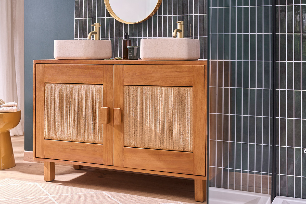 Lavabo quadrato in pietra naturale beige L30 cm FENG