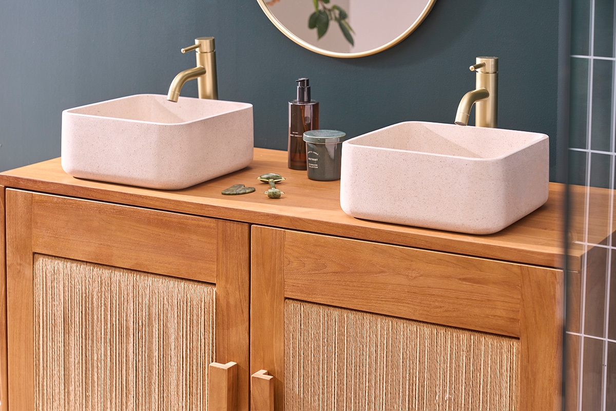 Lavabo quadrato in pietra naturale beige L30 cm FENG
