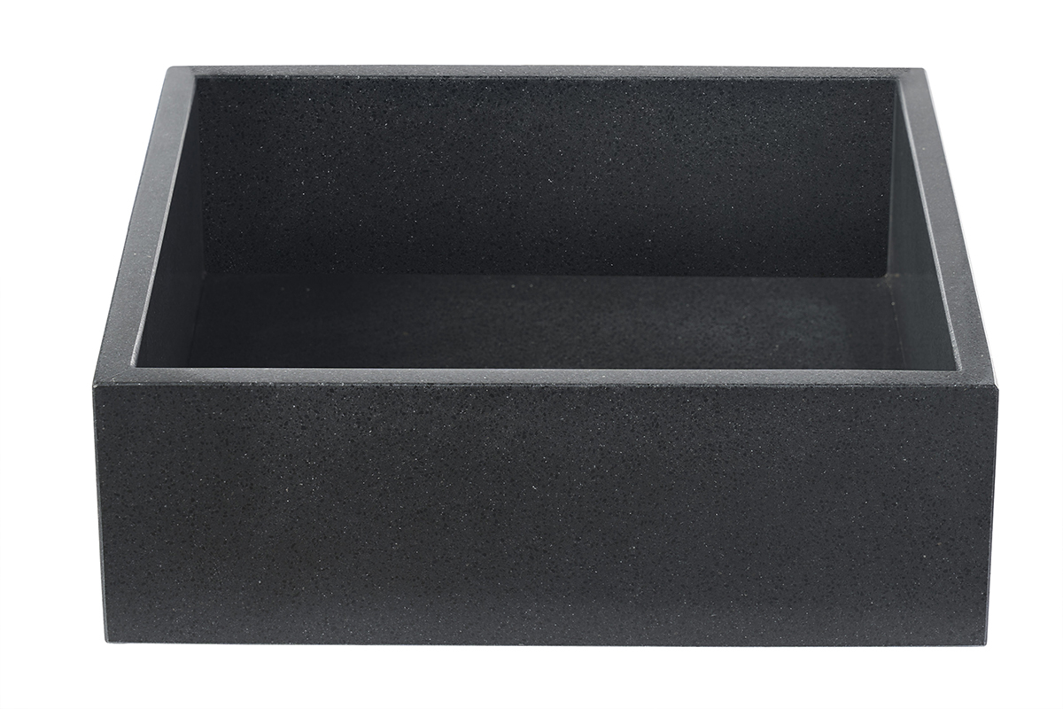 Lavabo quadrato in terrazzo nero, vista frontale, dimensioni L40 x P40 x H13 cm