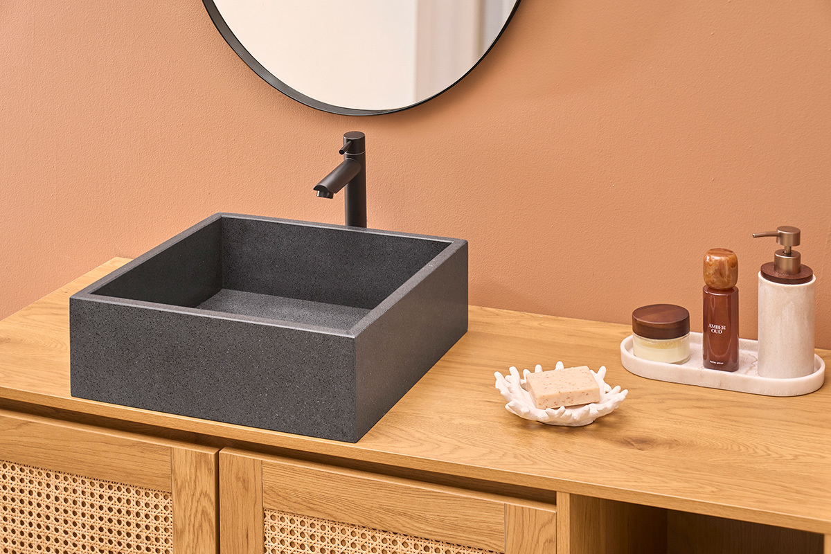 Lavabo quadrato in terrazzo nero L40 cm LOUSSA