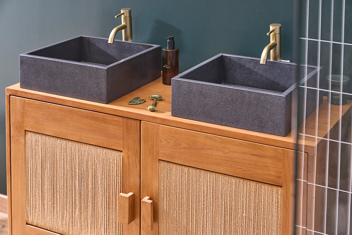 Lavabo quadrato in terrazzo nero L40 cm LOUSSA
