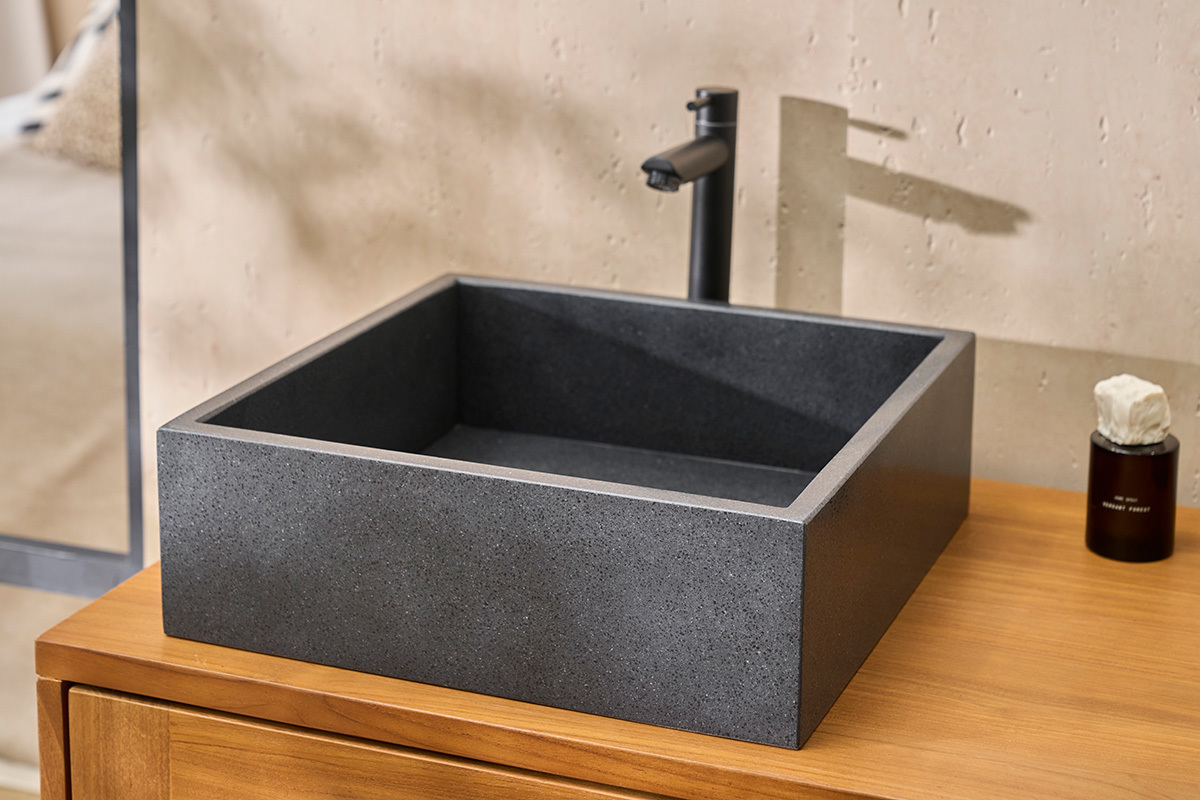 Lavabo quadrato in terrazzo nero L40 cm LOUSSA