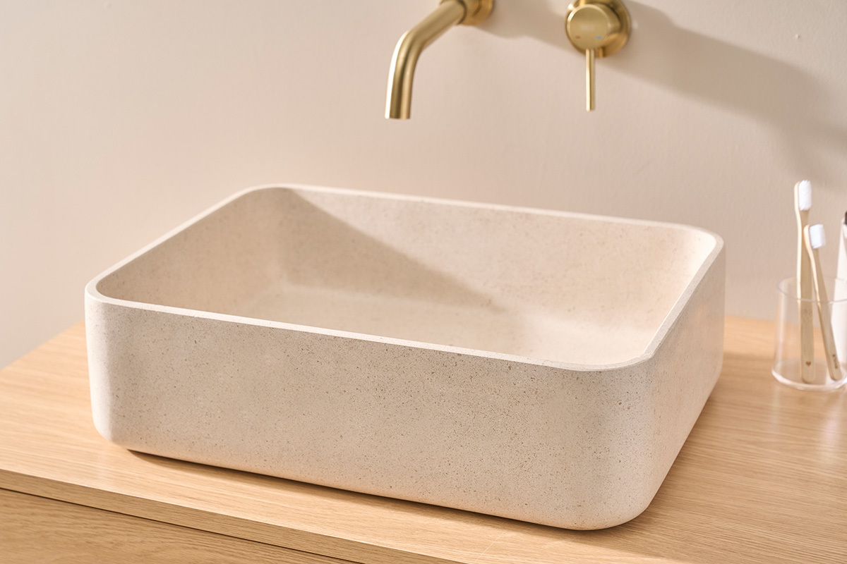 Lavabo rettangolare in pietra naturale beige L48 cm ALIZEE
