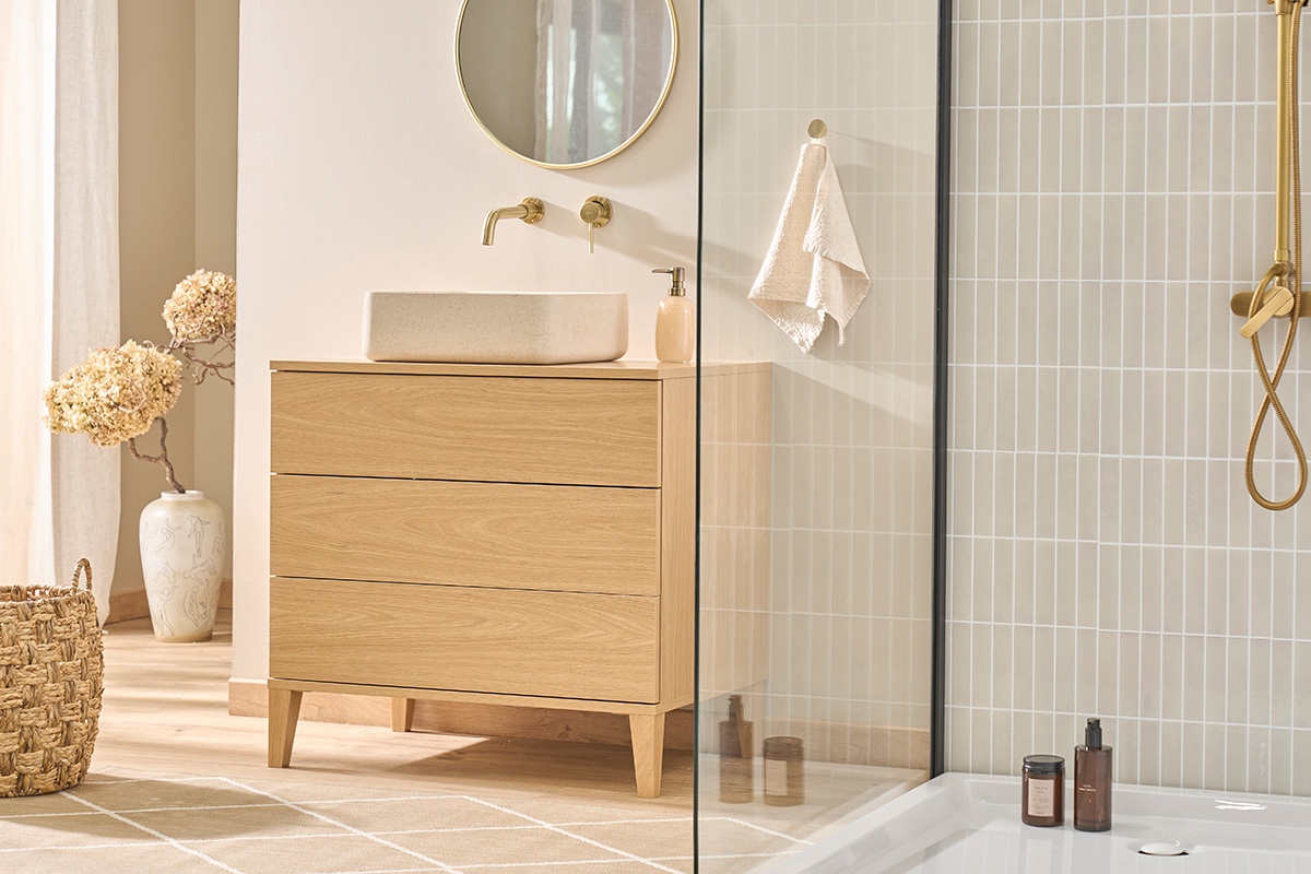 Lavabo rettangolare in pietra naturale beige L48 cm ALIZEE