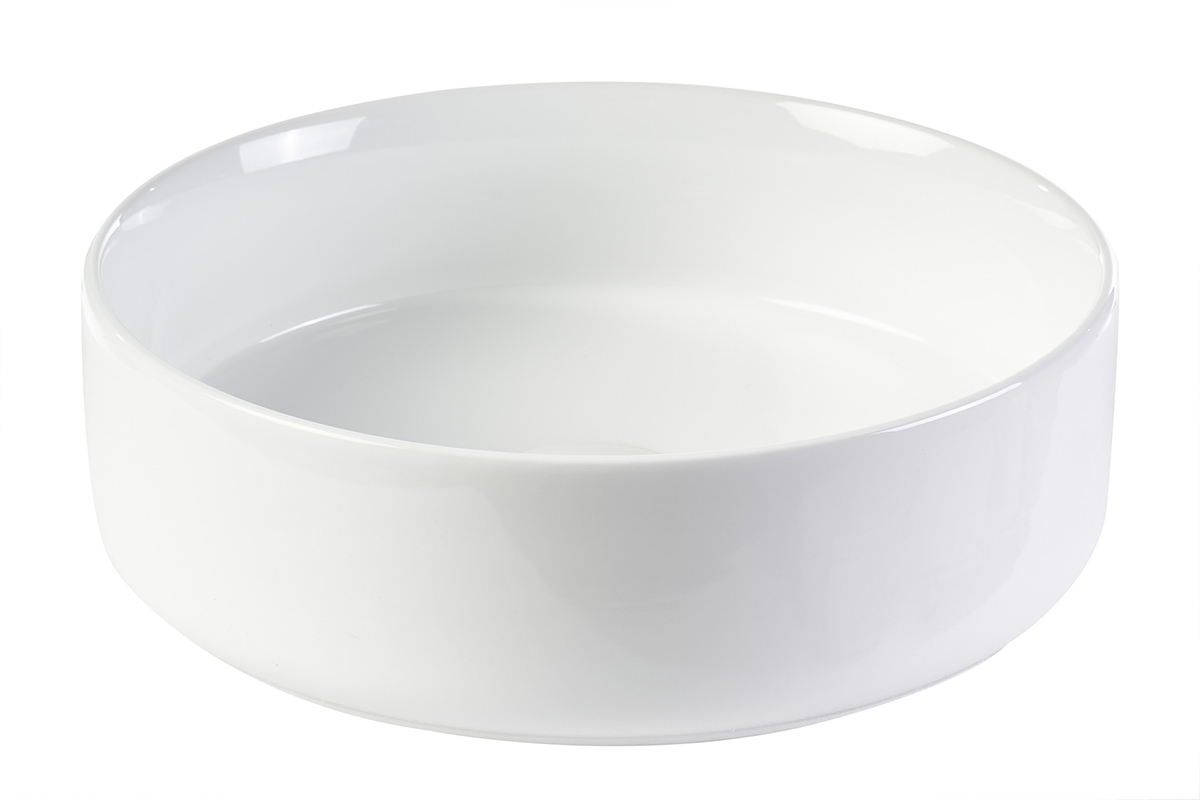 Lavabo rotondo in ceramica bianca D40,5 cm ISLA, vista frontale su sfondo bianco.