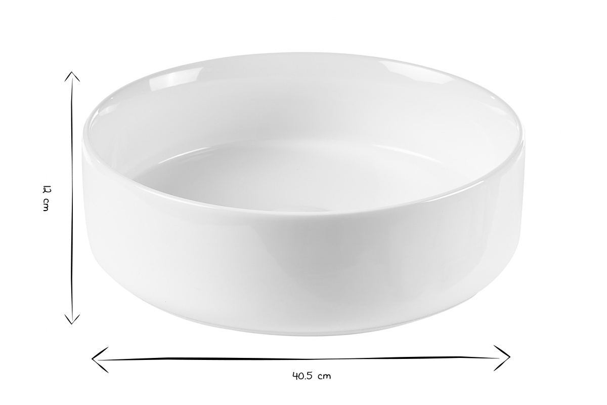 Dimensioni del lavabo rotondo in ceramica bianca ISLA, D40,5 cm, H12 cm in bianco e nero.