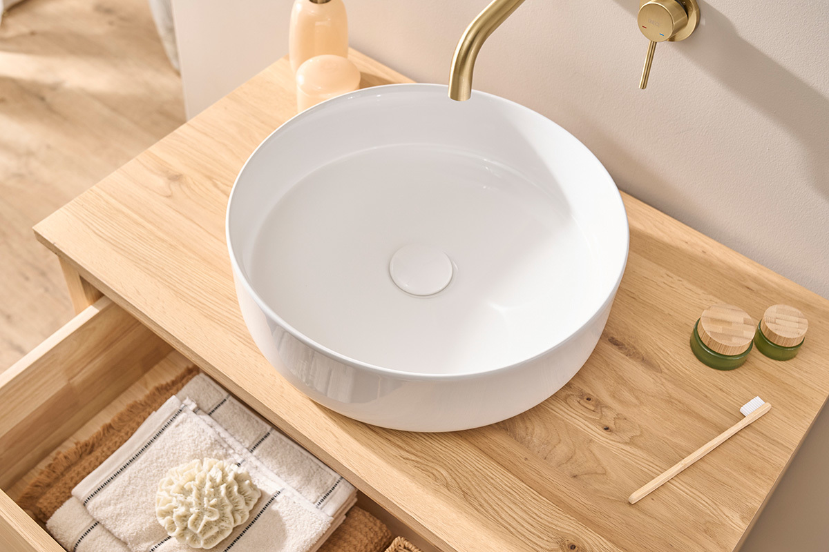 Lavabo rotondo in ceramica bianca D40,5 cm ISLA