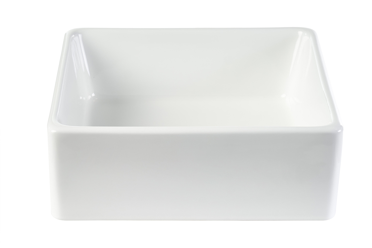Lavabo quadrato in ceramica bianca L39 cm MILA, vista a tre quarti