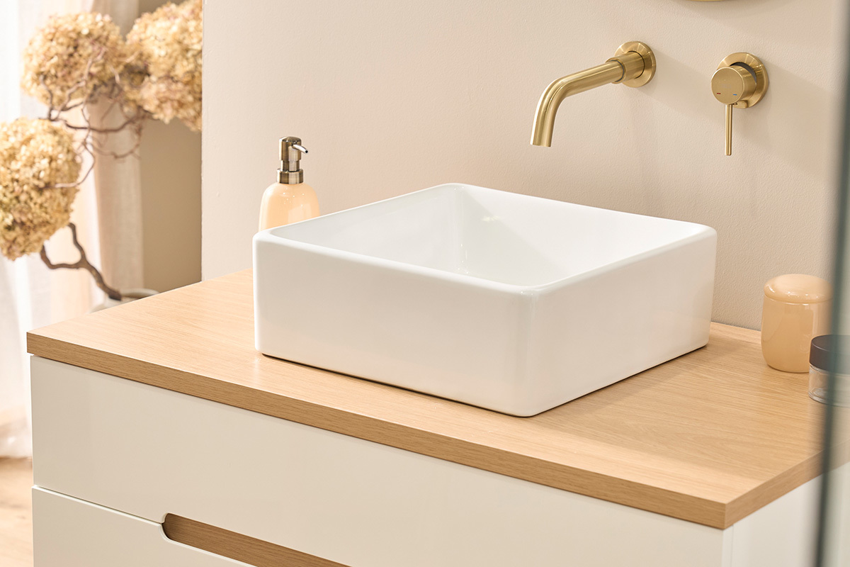 Lavandino quadrato in ceramica bianca L39 cm MILA