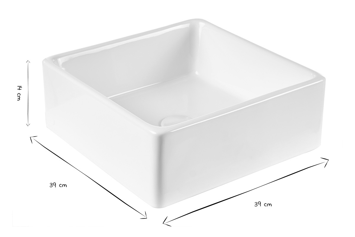 Lavandino quadrato in ceramica bianca L39 cm MILA