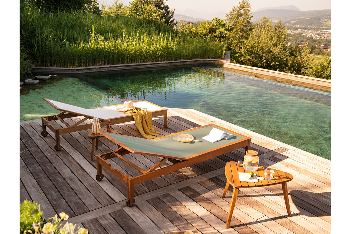 Lettini da sole verde kaki e legno massif (set di 2) NAVEEN