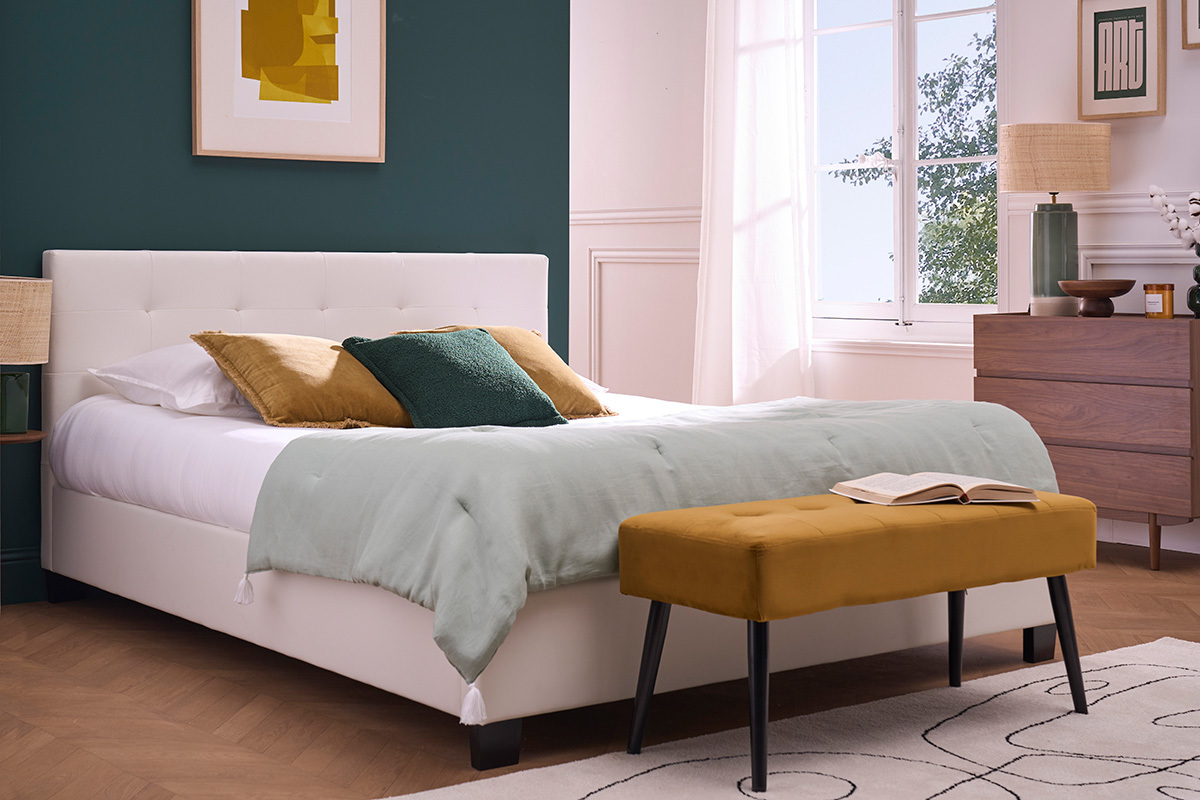 Letto 160 x 200 imbottito PU bianco MARQUISE
