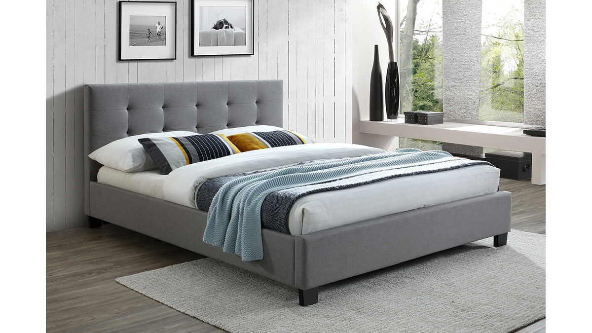 Letto 160 x 200 imbottito tessuto grigio MARQUISE