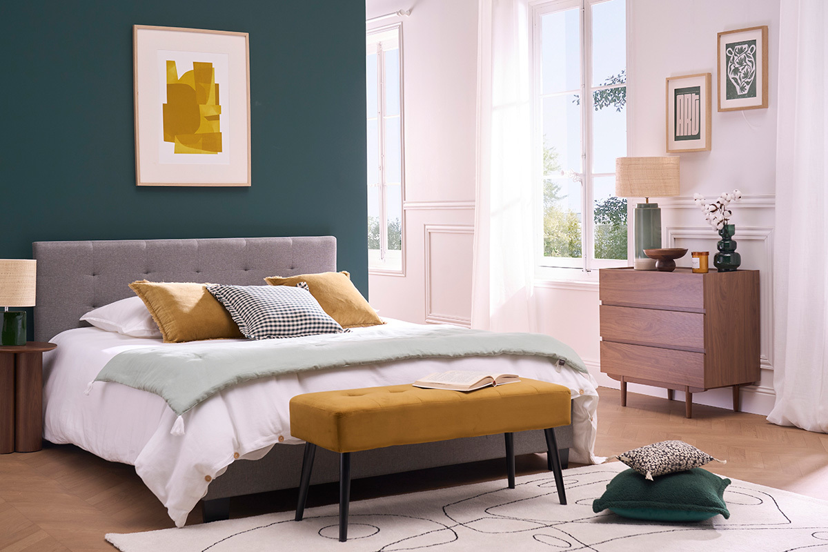 Letto 160 x 200 imbottito tessuto grigio MARQUISE