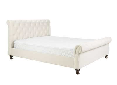 Letto 2 posti 160x200 cm in tessuto boucl&eacute; imbottito RILEY
