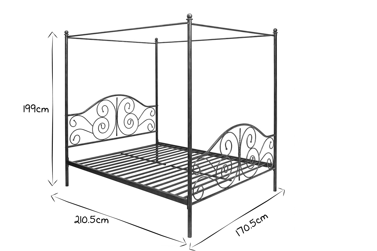 Letto a baldacchino nero matrimoniale VITTORIA