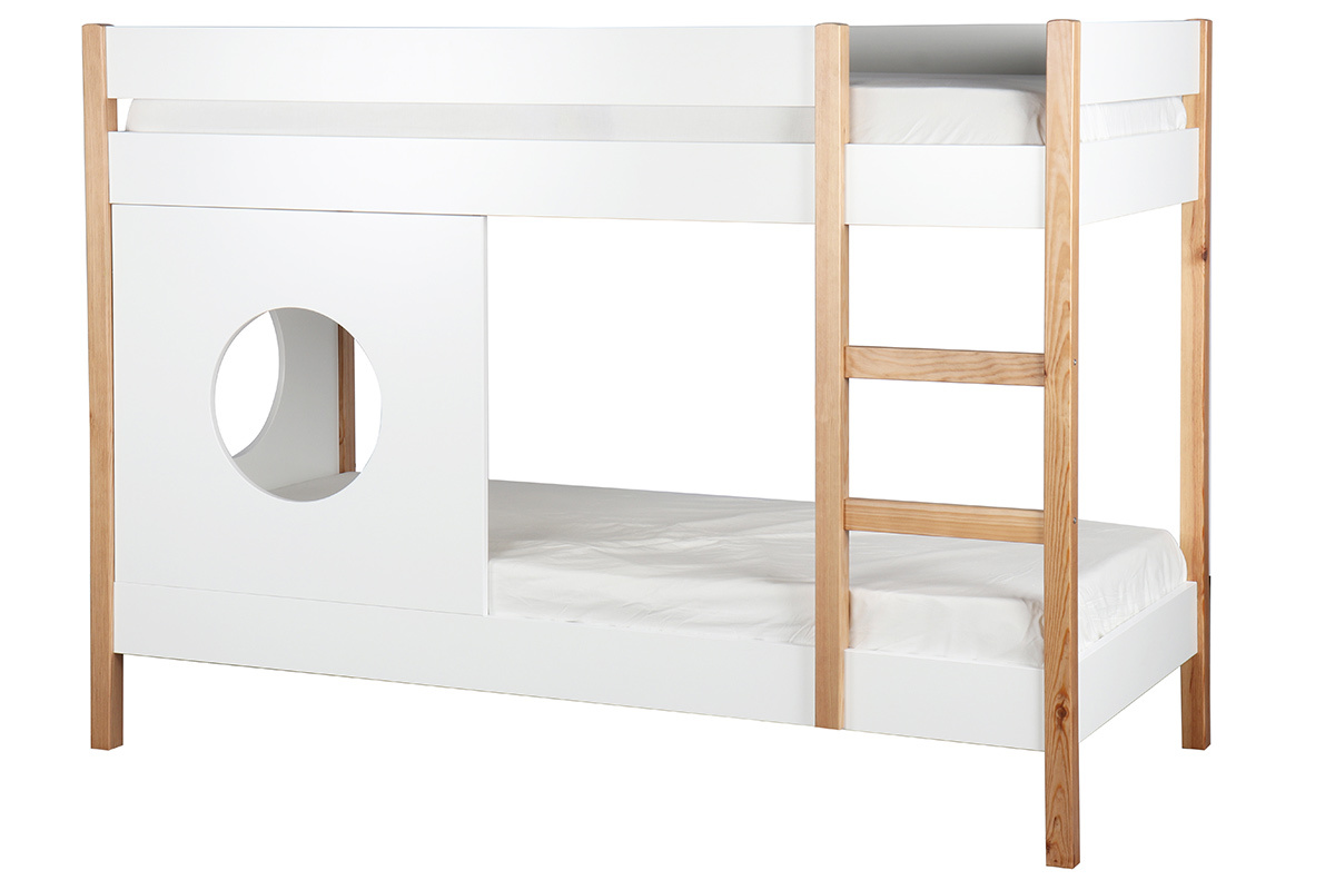 Letto a castello bambino con pannelli amovibili legno chiaro e bianco ALTO
