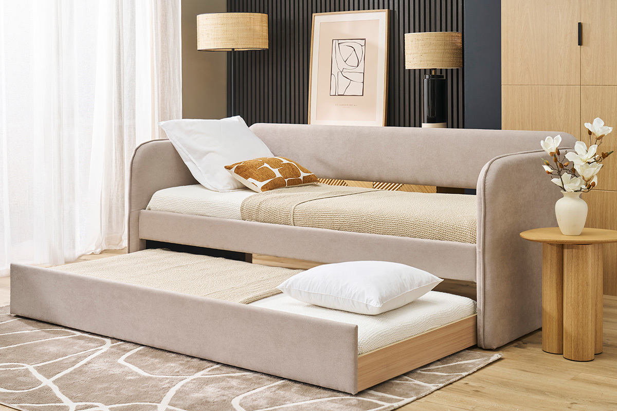 Letto a scomparsa in tessuto taupe 90 x 190 cm EDISON