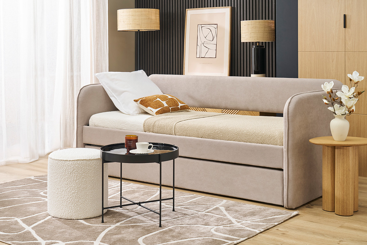 Letto a scomparsa in tessuto taupe 90 x 190 cm EDISON