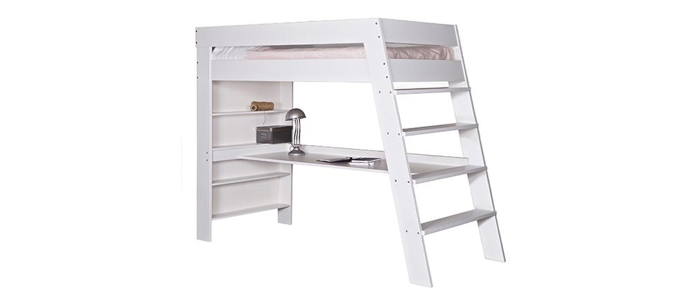 Letto a soppalco da bambino con scrivania legno bianco erwan miliboo