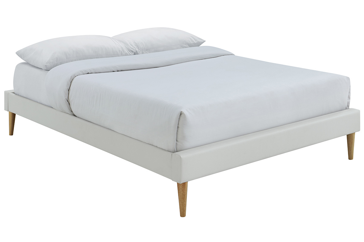 Letto adulto  160 x 200 cm con rete bianca e legno AYO