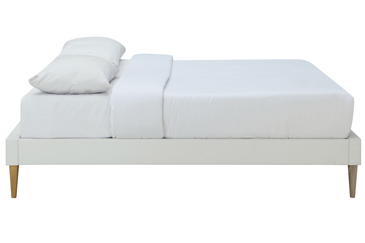 Letto adulto  160 x 200 cm con rete bianca e legno AYO