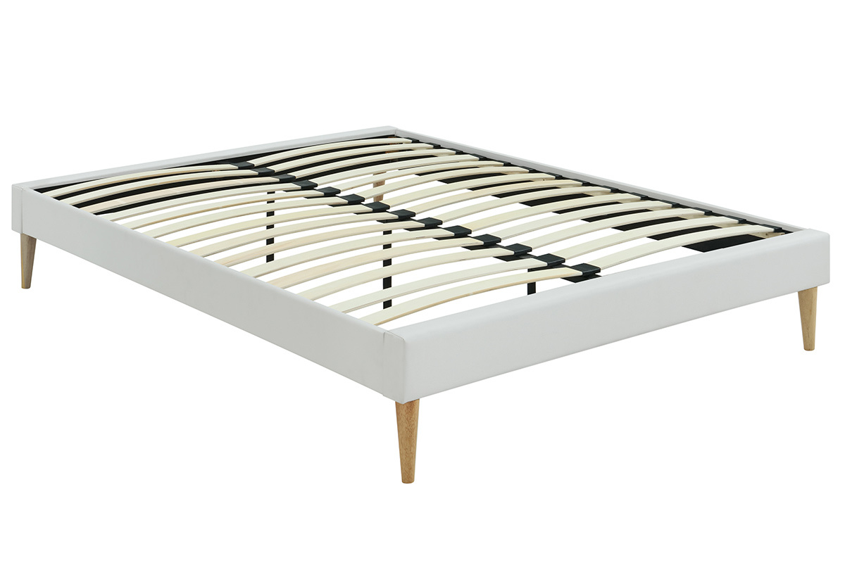Letto adulto  160 x 200 cm con rete bianca e legno AYO