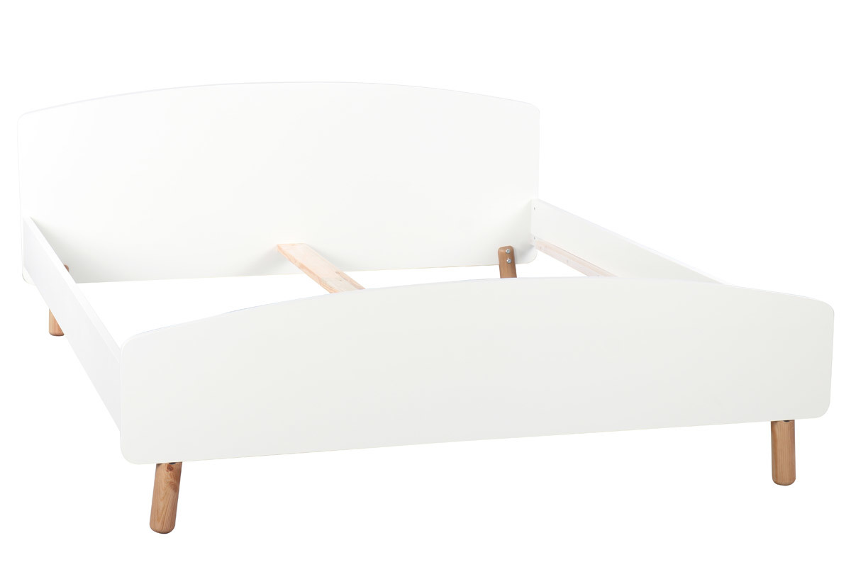Letto adulto scandinavo 160 x 200 cm legno e bianco NEA