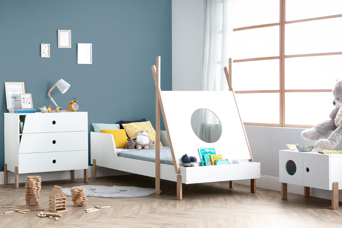 Letto bambino barca bianco e legno chiaro TIMEHLO
