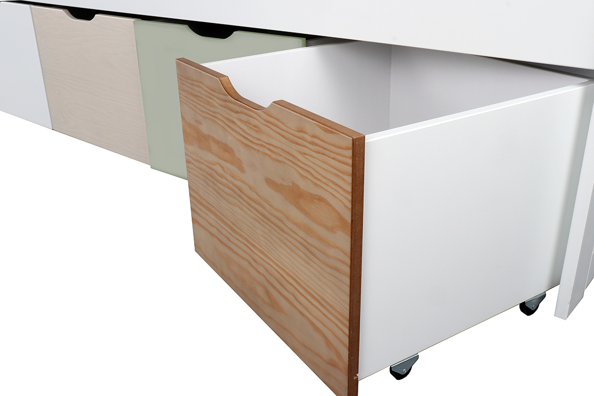 Letto bambino con 4 cassetti legno, bianco e verde  MOLENE