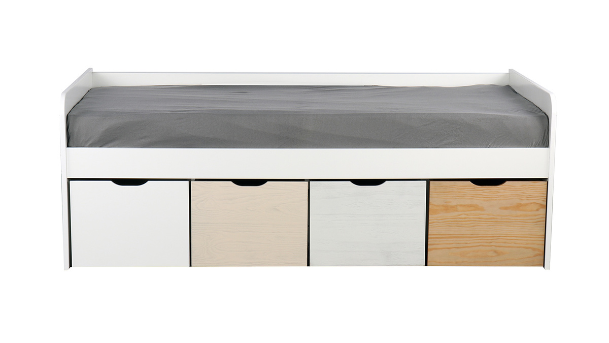 Letto bambino con 4 cassetti legno e bianco MOLENE