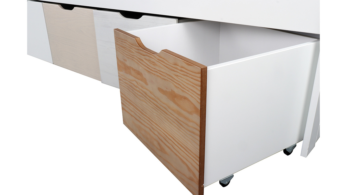 Letto bambino con 4 cassetti legno e bianco MOLENE